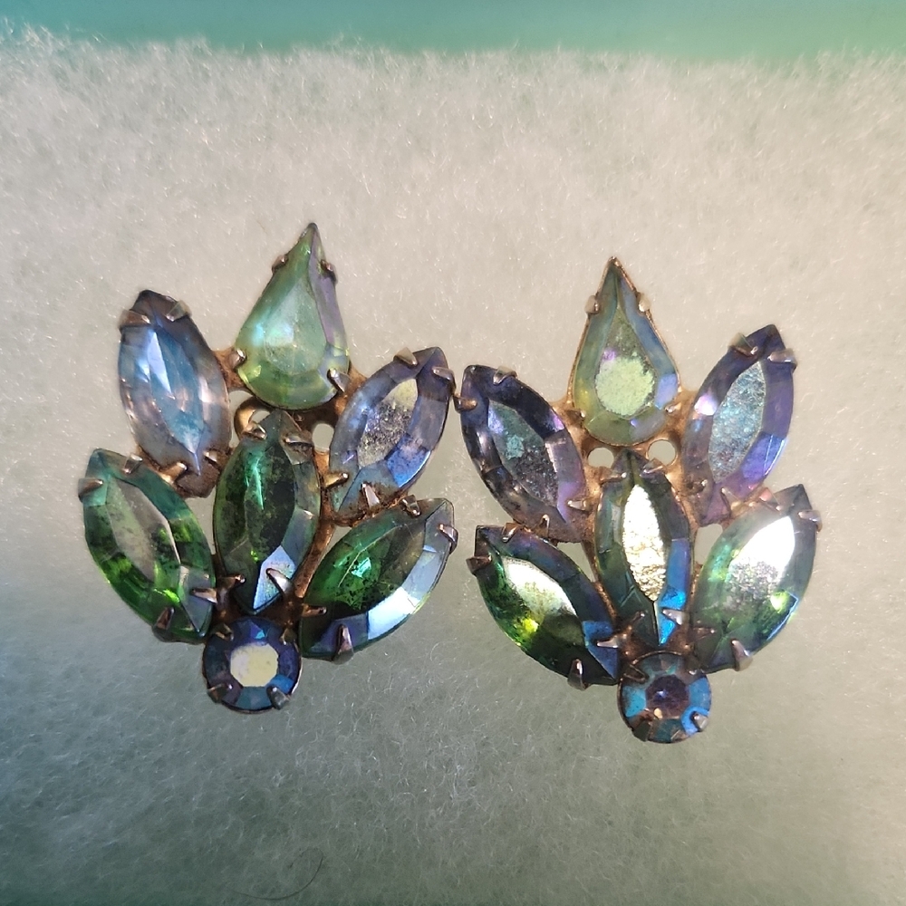 Elegant Green and Blue Crystal Earrings